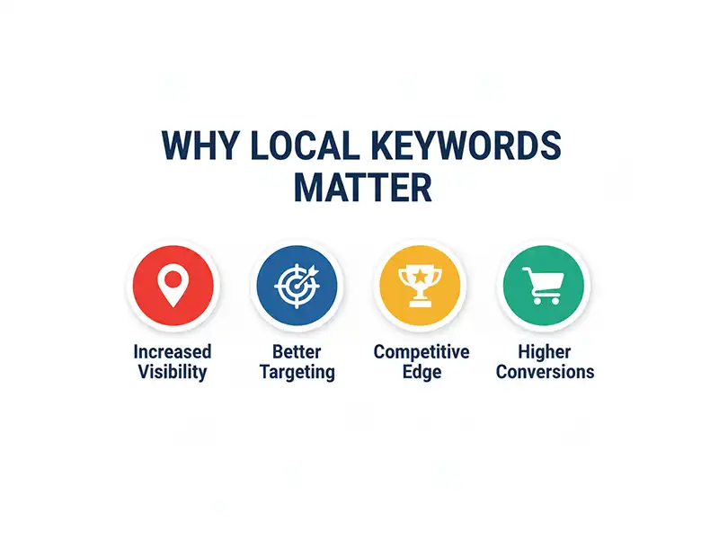 Infographic showing major benefits of using local keywords for small businesses.