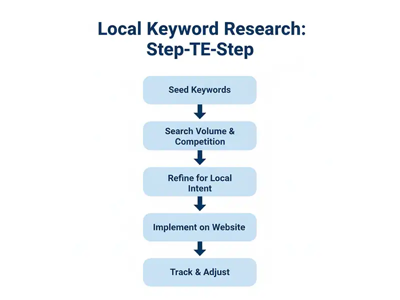 Flowchart illustrating the step-by-step process of local keyword research.