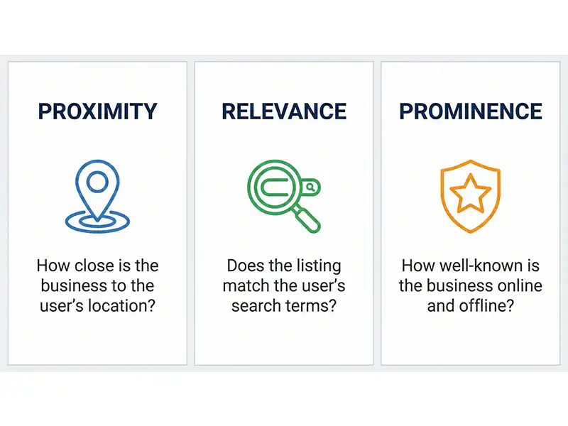 Three pillars of Google Business Profile local ranking factors