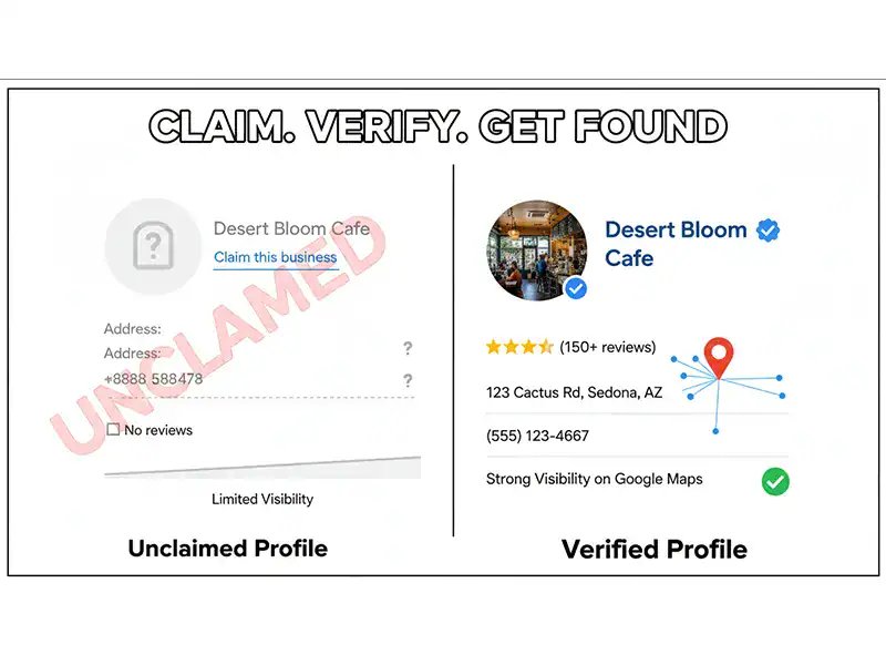Comparison of unclaimed and verified Google Business Profile listing