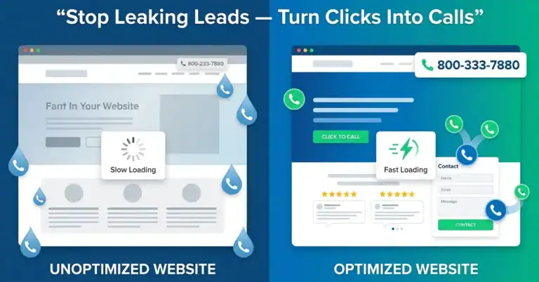 website leaking leads versus optimized site generating phone calls