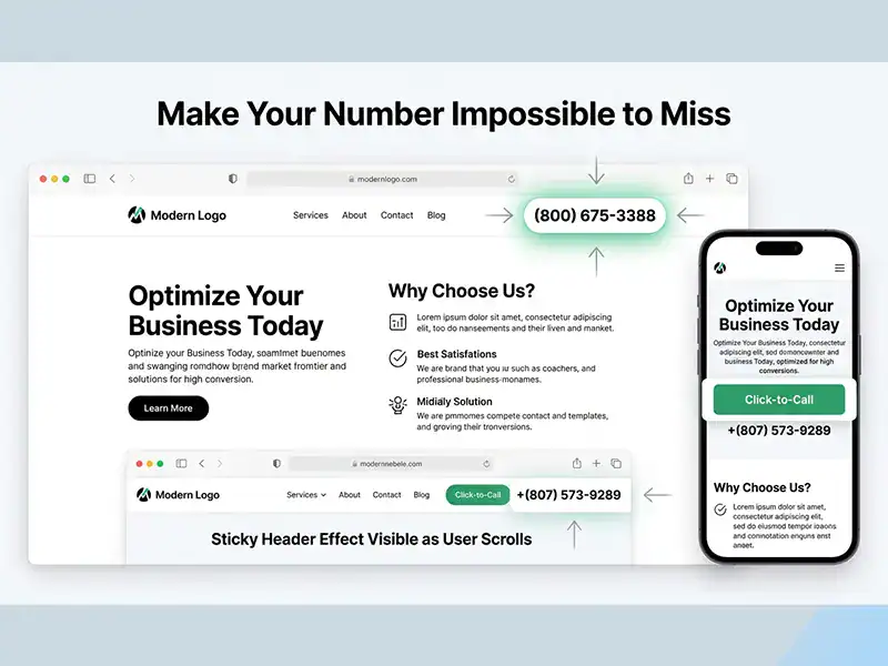 website header with prominent phone number and call button