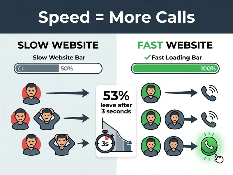 slow website losing visitors versus fast site generating calls