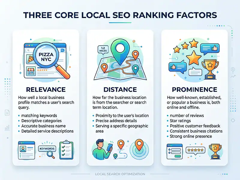 Google local ranking factors relevance distance prominence infographic