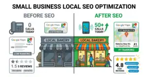 Local SEO transformation showing increase in calls and visibility