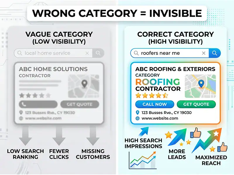 Incorrect vs correct business category impact on search visibility