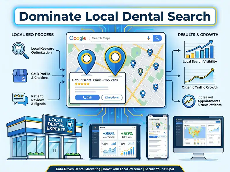 Dental clinic ranking higher on Google Maps with local SEO optimization
