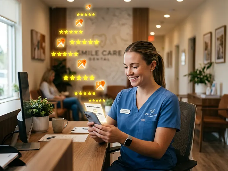 Dental clinic collecting patient reviews for Google Maps ranking improvement